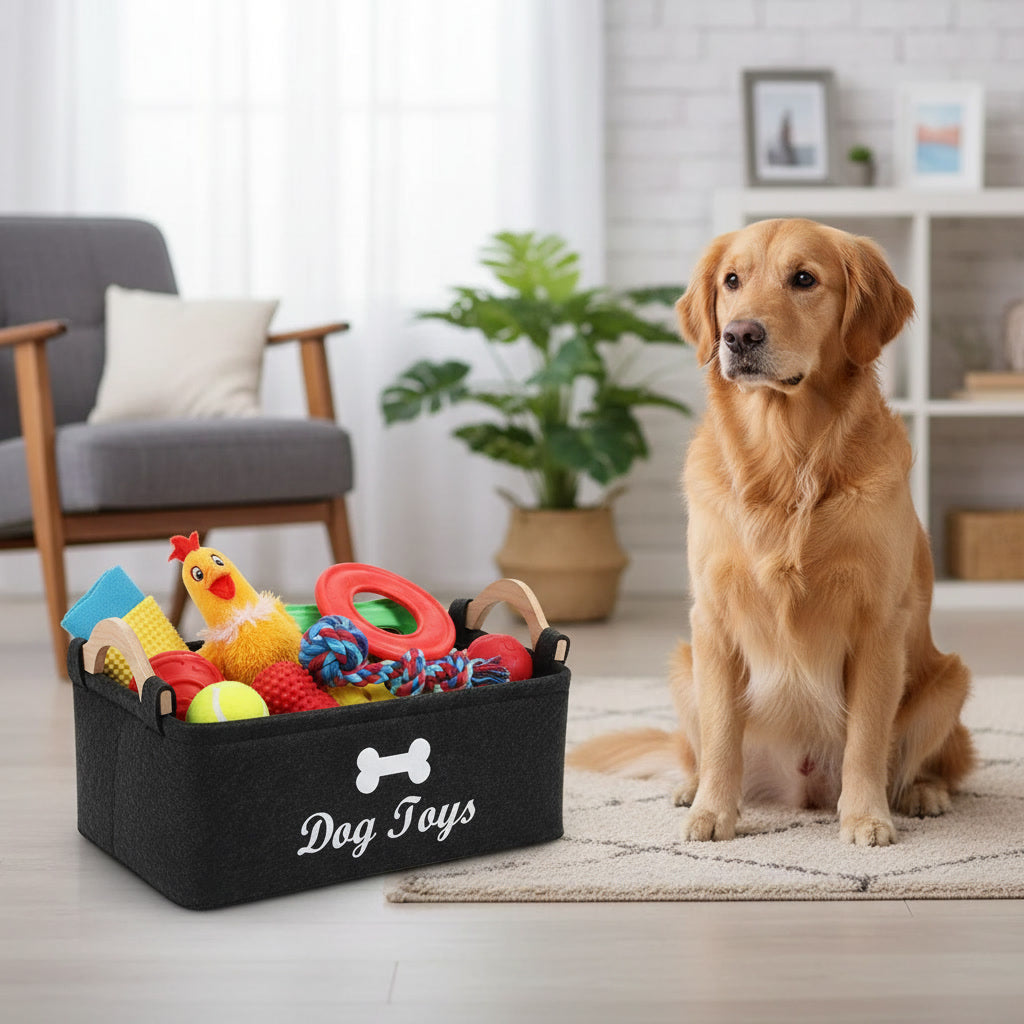 Pupster Felt-Go™ Pet Toy Box – Storage Basket